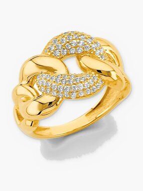14K Solid Gold CZ Cuban Link Ring Pave Chain Link Ring Chunky Statement Ring